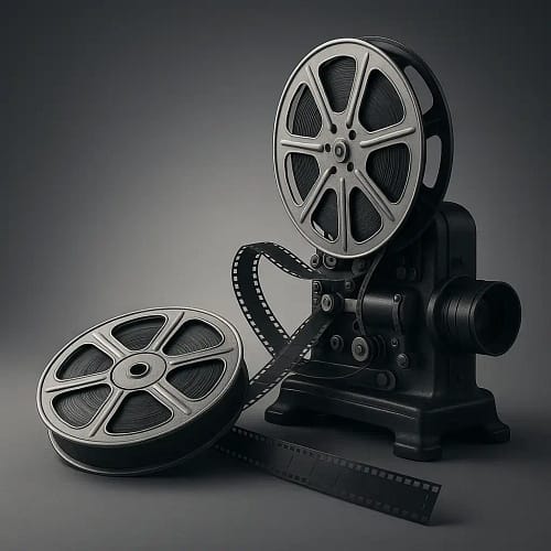 Lippenlesen Stummfilme: Worte, die Geschichte atmen 1 3D-Darstellung zum Thema Lippenlesen Stummfilme: Ein alter Filmprojektor zeigt einen restaurierten Schwarzweißfilm, auf dem Lippenbewegungen einer Person sichtbar sind – Symbolbild für die Arbeit von Lippenleser.de an historischen Filmen